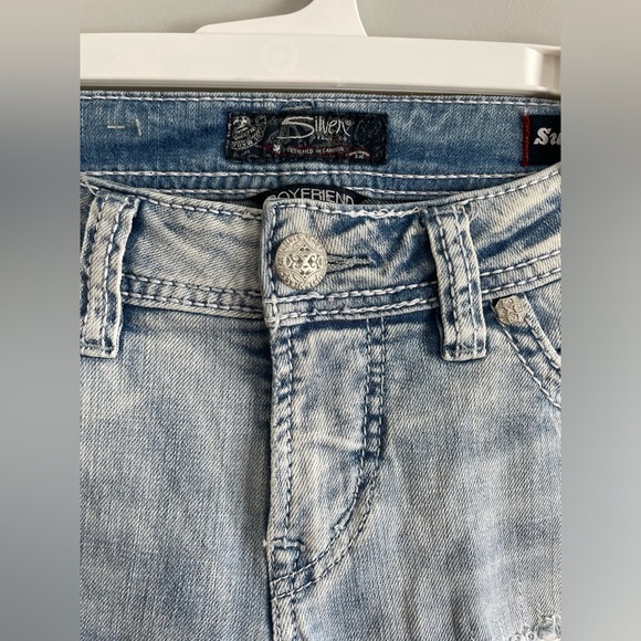 Silver Boyfriend Fit Western Glove Works Super Stretch Jeans - Picture 6 of 7